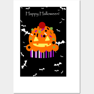 "Happy Halloween" Pumpkin Cupcake Posters and Art